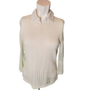 Renuar Beige Pointelle Sweater Layered With Collar Sz S NEW $118